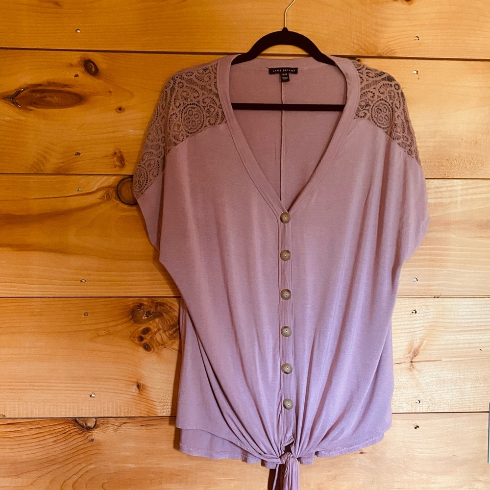 Size 14/16 Light Pink Lane Bryant Top Lace Detail Button Up Shirt